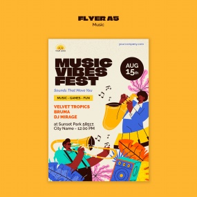 卡通插画风格音乐会A5传单模板设计